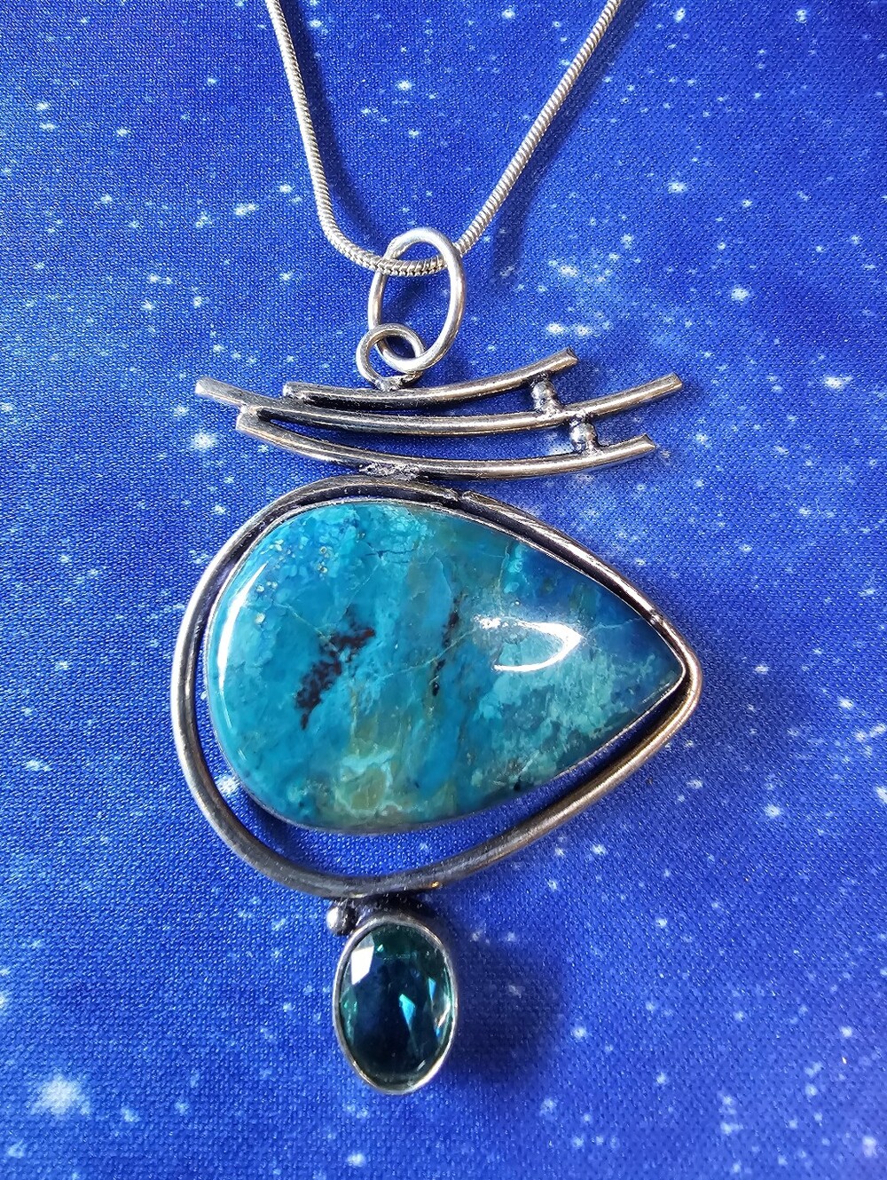 925 Sterling Silver Shattuckite and Green Topaz Necklace